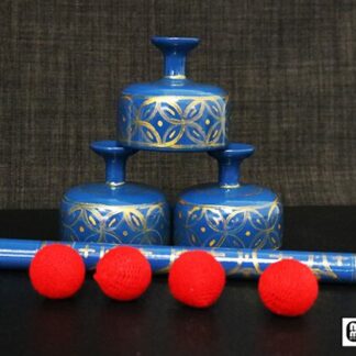 Indian Street Cups with Wand (Hand painted blue) by Mr. Magic - Trick